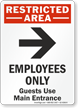 Employees Only Guests Use Main Entrance Sign