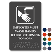 Employees Must Wash Hands Braille Door Sign