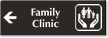 Family Clinic Engraved Wayfinding Sign, Left Arrow Symbol