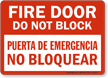 Bilingual Fire Door Do Not Block Sign