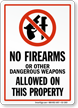 No Firearms Or Weapons Allowed Sign