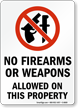 No Firearms Or Weapons Allowed On Property Sign