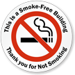 Smoke Free Building, Thank you Window Decal