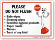 Please Do Not Flush Baby Wipes Sign