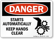 Danger Equipment Building Starts Stops Sign