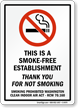 This Is A Smoke Free Establishment Sign