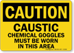 Caution Caustic Chemical Goggles Worn Sign