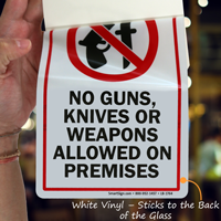 No Guns Knives or Weapons Allowed on Premises Glass Decal Signs, SKU ...