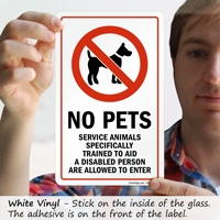 No Pets Service Animals Trained To Aid Allowed Glass Decal Signs, SKU ...