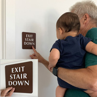 Braille exit stair down sign