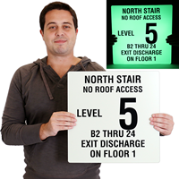 North Stair, No Roof Access; Exit Glow Signs