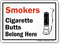Cigarette Butt Signs | Cigarette Butt Disposal Signs